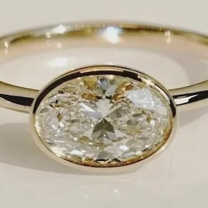 2 CT East To West Set Oval Cut Solitaire Ring, 14K Solid Gold Ring Bezel Set Oval Cut Solitaire Engagement Ring, Oval Anniversary Rings Gift