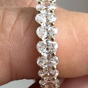 Oval Cut Moissanite Wedding Band 14K Solid Gold Ring Wedding Band Unique Half Eternity Stacking Ring Matching Promise Anniversary Band Gifts
