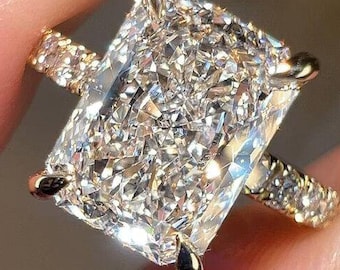 2.50 Carat Radiant Lab Grown Diamond Hidden Halo Engagement Ring, Pave Diamond Ring, Anniversary Ring