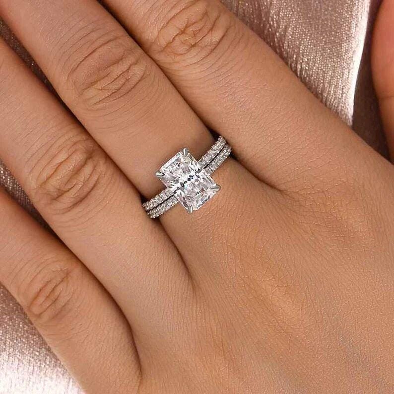 2 Ct Radiant Cut Wedding Set in White Gold, Moissanite Radiant Cut Bridal Set, Moissanite bridal Set, Brilliant Cut Radiant Bridal Set