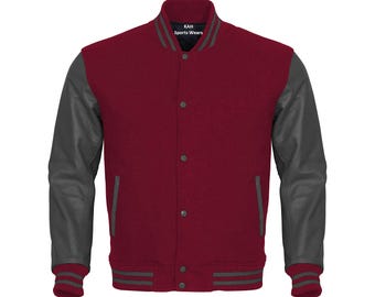 Maroon Body Gray Leather Sleeves Varsity Jacket Baseball Jacket Custom Made Letterman Jackets Personalized Varsity Jacket