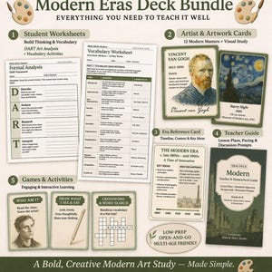 Peut inclure: Ensemble Modern Eras Deck pour l'éducation artistique. Comprend des feuilles de travail, des cartes d'artistes, une chronologie et un guide pédagogique. Comprend du vocabulaire, des jeux et des activités. Adapté à plusieurs âges.