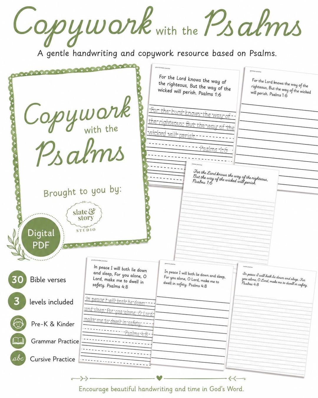 Homeschool Psalms Copywork – Bible Verse Handwriting Practice for Kids ...