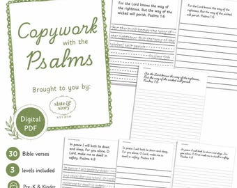 Homeschool Psalms Copywork – Bible Verse Handwriting Practice for Kids, Printable PDF