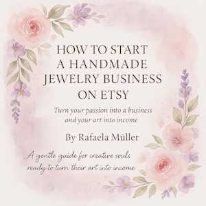 May include: A watercolour-style image with pink and purple flowers surrounds the text: "HOW TO START A HANDMADE JEWELRY BUSINESS ON ETSY." The image also includes the text "Turn your passion into a business and your art into income."