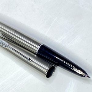 Parker 61 Stainless Steel Fountain Pen Black Section Vintage USA