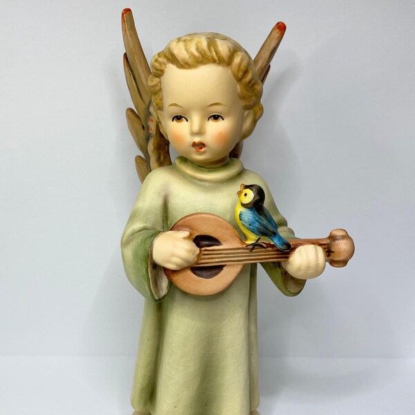 Vintage Goebel Hummel Angel Figurine with Mandolin Bird Germany TMK-5 8.0"