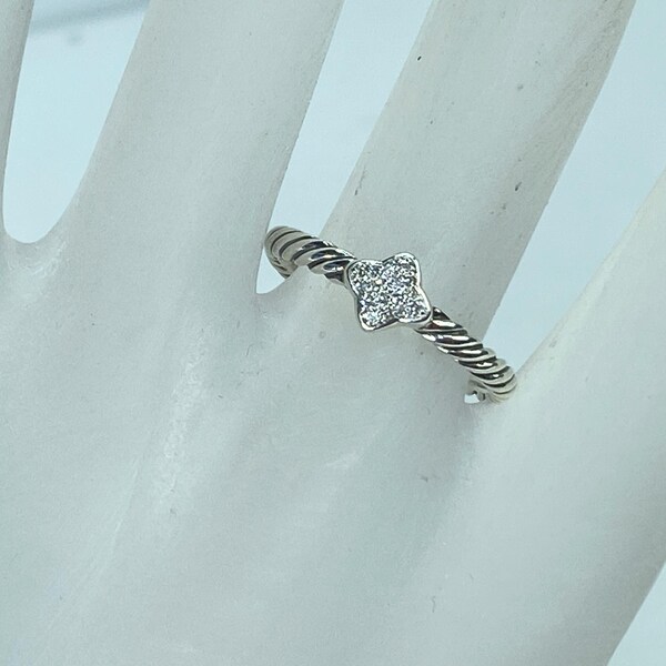 Vintage David Yurman plata de ley diamante Quatrefoil anillo s8
