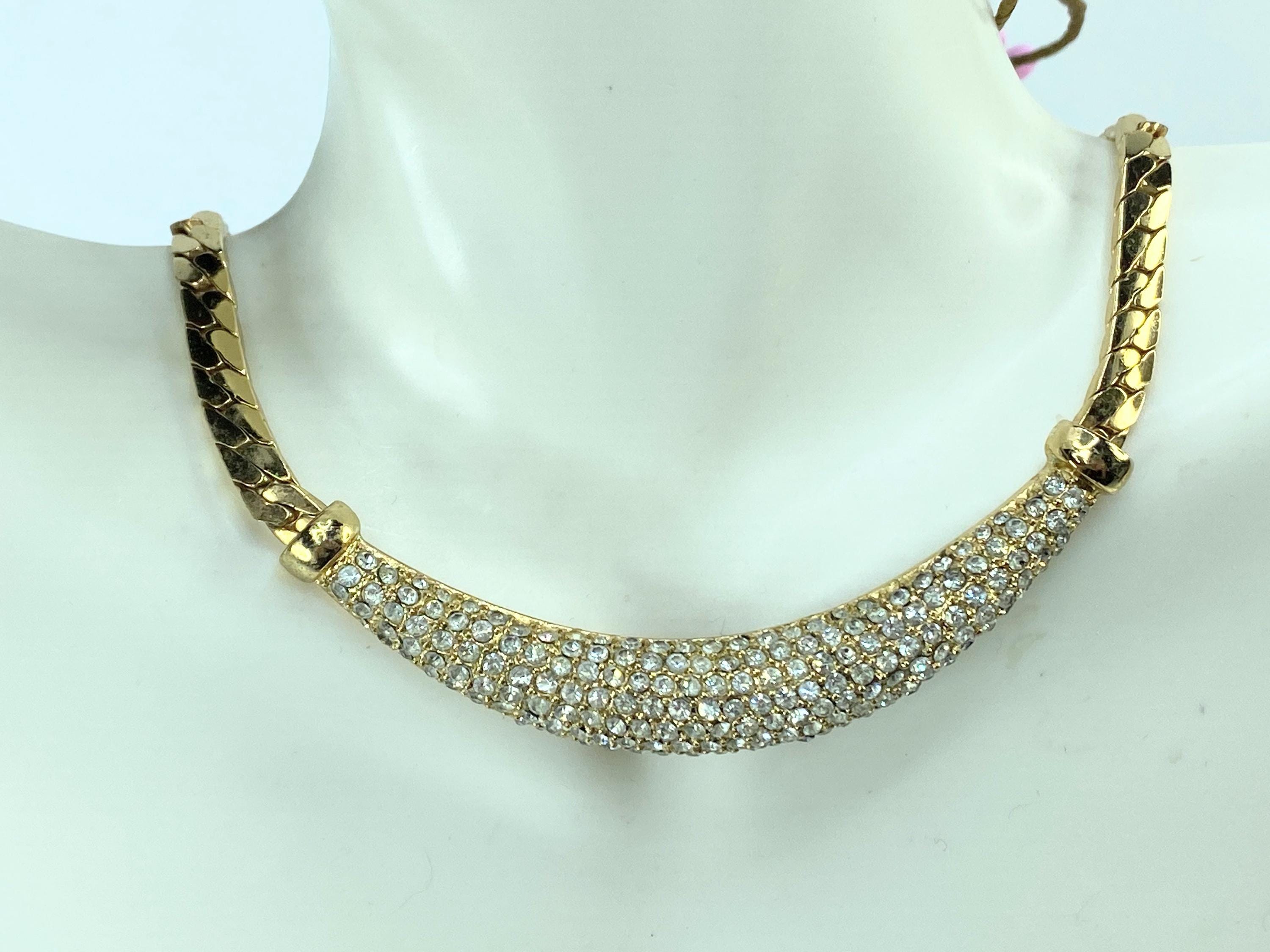 Vintage Christian Dior 980s Whole Sparkling Crystals Crescent