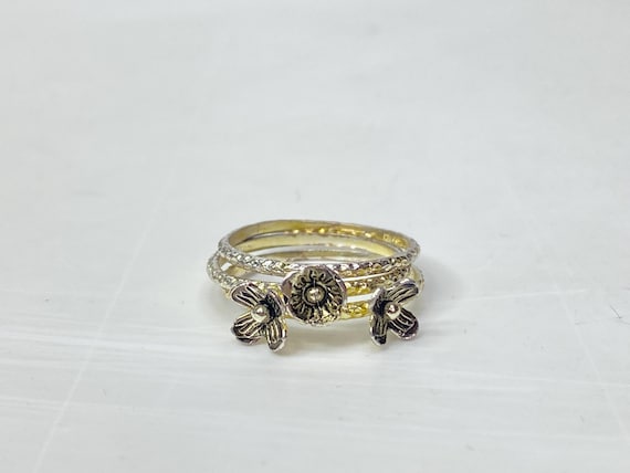 Sterling Silver 3-in-1 Stackable Ring Floral Desi… - image 1