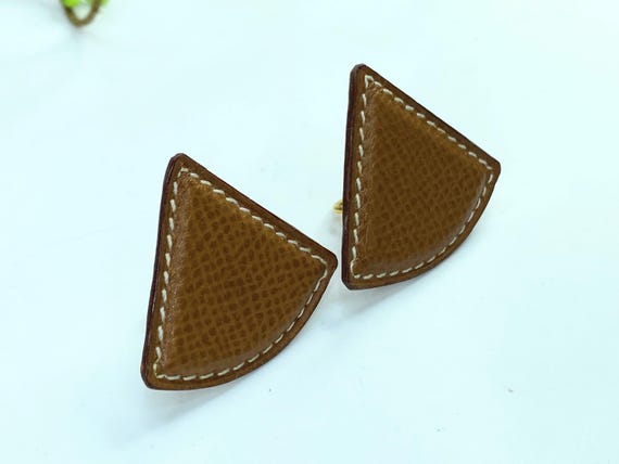 Vintage Hermès Caramel Swift Triangular Earrings … - image 4