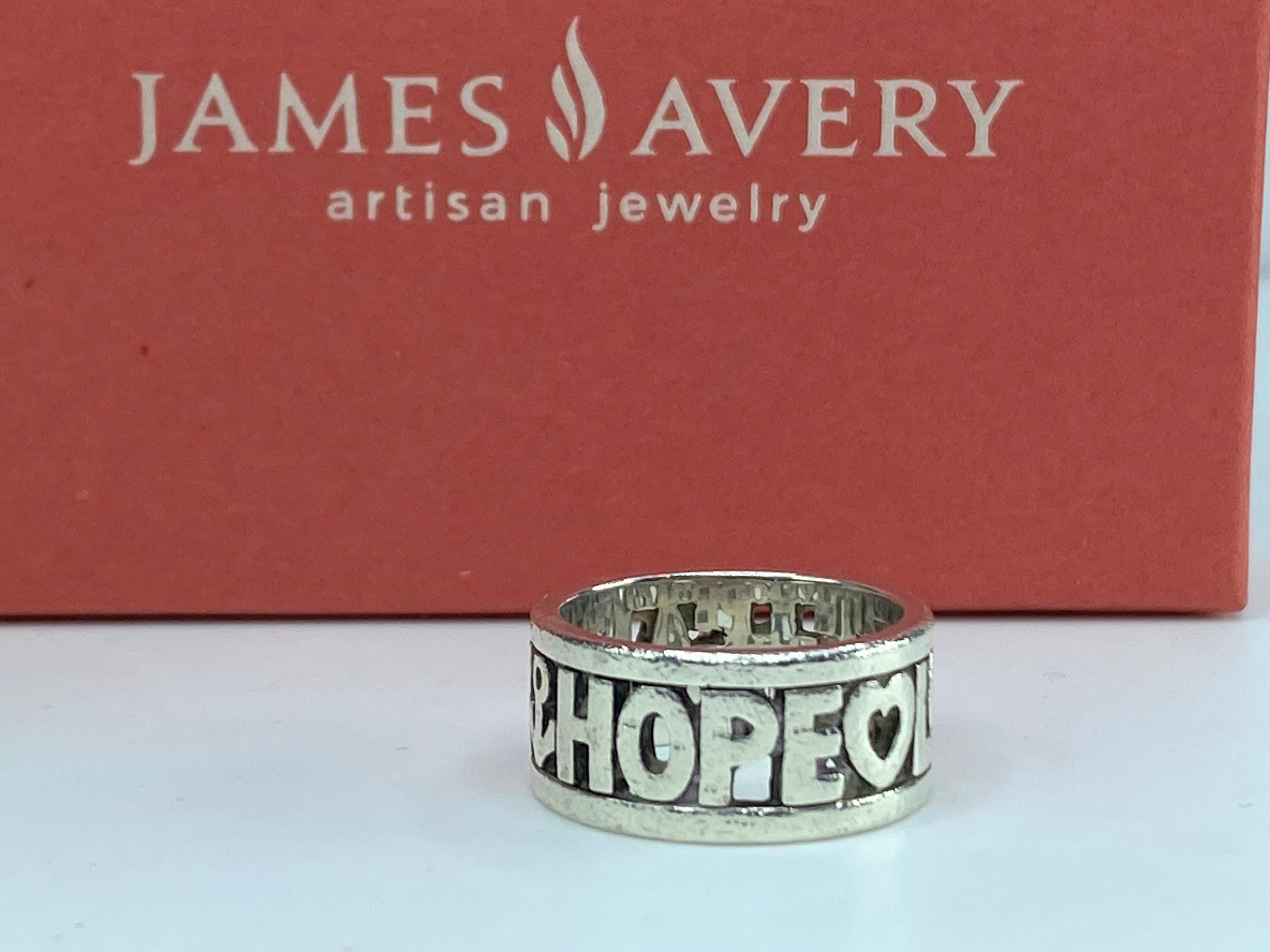 James Avery Etched out Faith, Hope, Love Sterling Silver Band Ring