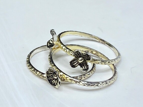 Sterling Silver 3-in-1 Stackable Ring Floral Desi… - image 5