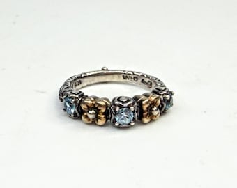 Vintage Barbara Bixby Sterling 18K Blue Topaz Floral stackable Ring S6 JR1587