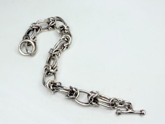 Solid Sterling Silver Multi Link Chain Bracelet H… - image 4