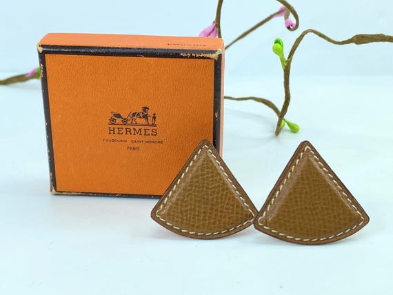 Vintage Hermès Caramel Swift Triangular Earrings … - image 2
