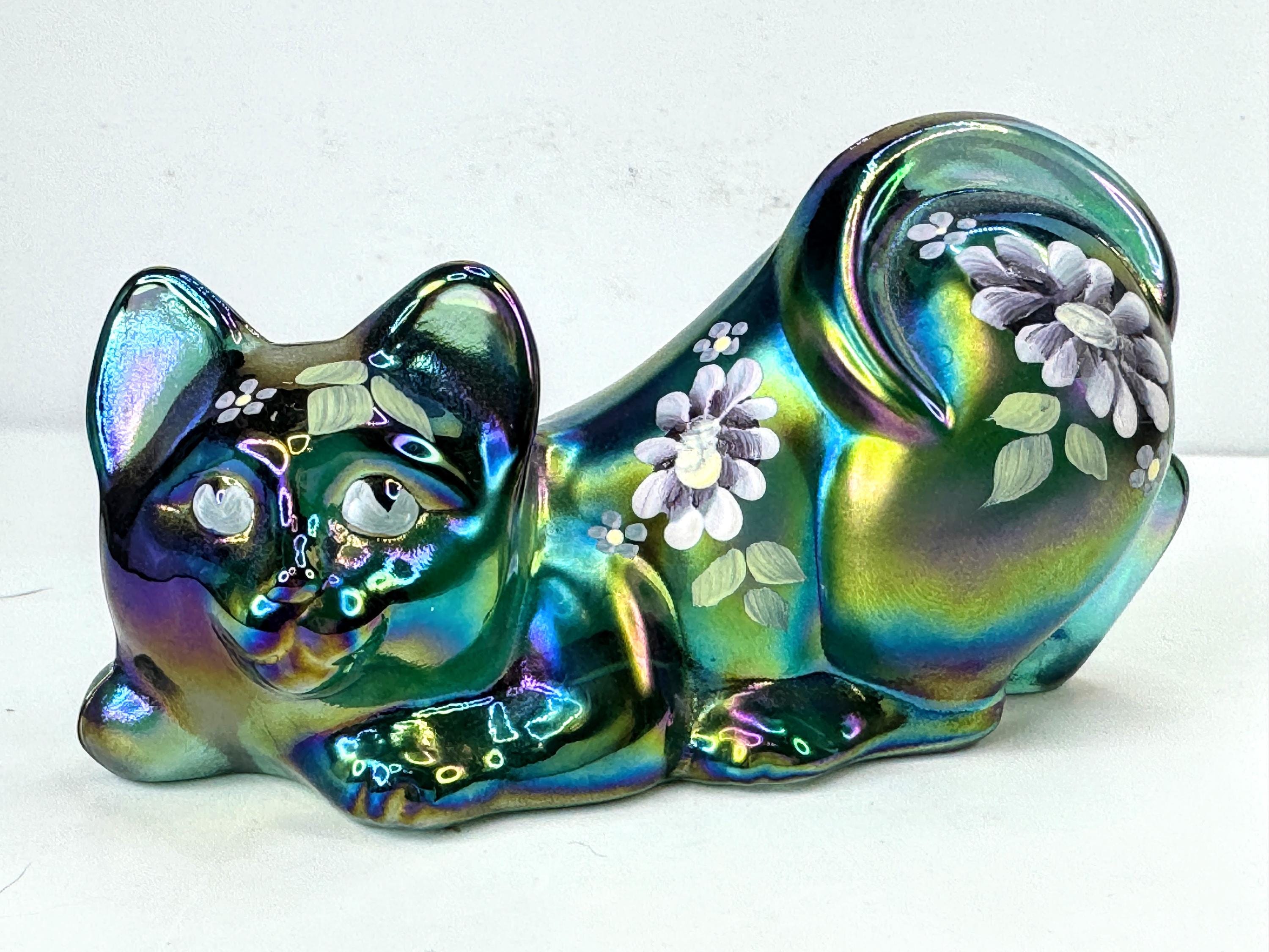 Fenton Iridescent Painted Cat - Etsy