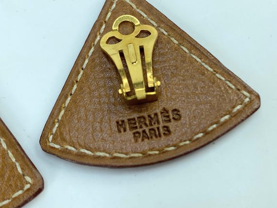 Vintage Hermès Caramel Swift Triangular Earrings … - image 6