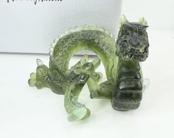 Vintage Daum France Jade-Green Pâte-de-Verre Crystal Dragon Sculpture Mint
