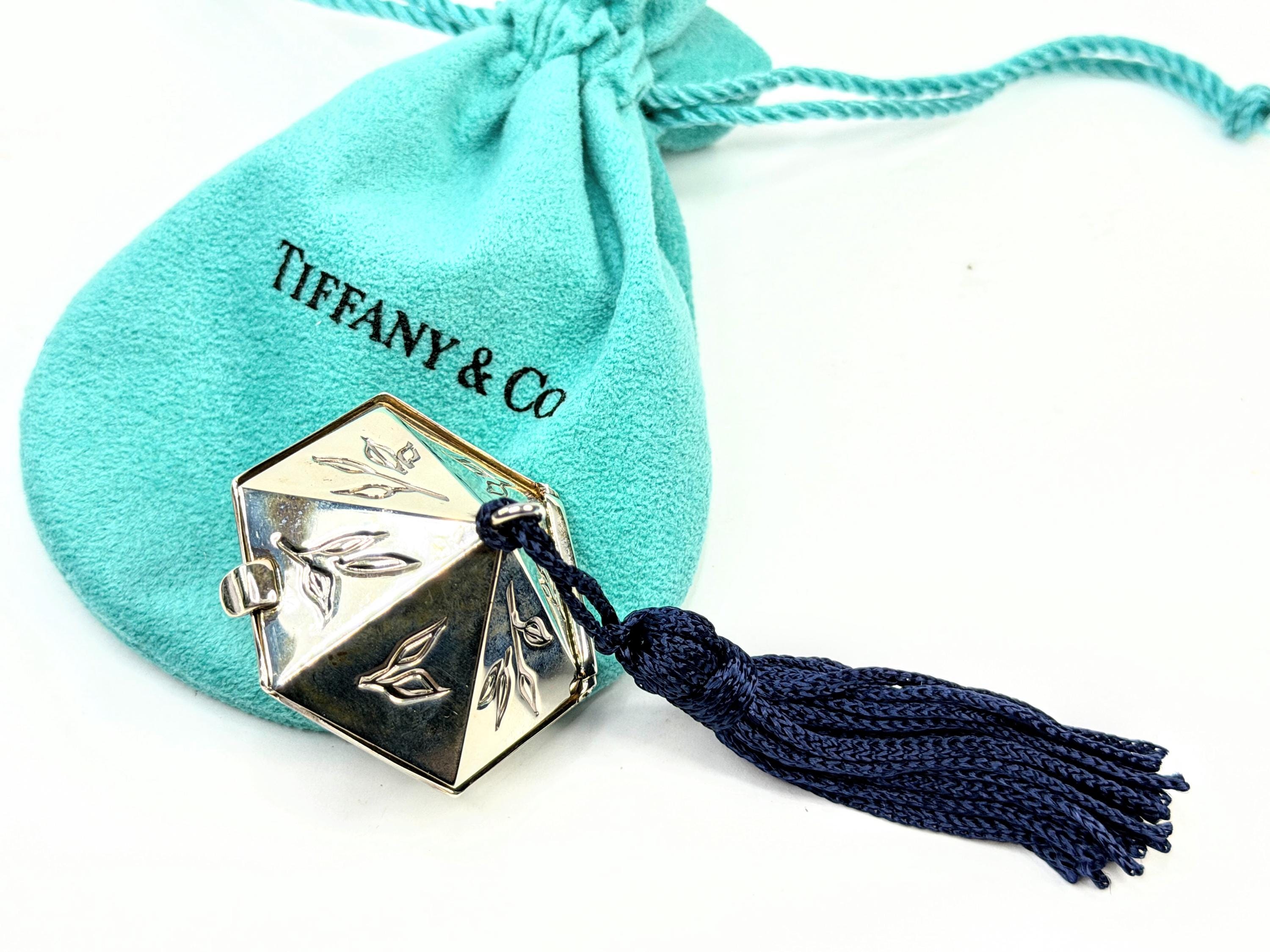 Rare Tiffany & Co Sterling Silver Hex Pill Trinket Box Tassel