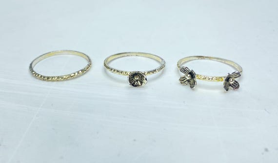 Sterling Silver 3-in-1 Stackable Ring Floral Desi… - image 2