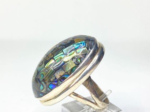 Sterling Silver Domed Abalone Shell Statement Rin… - image 2