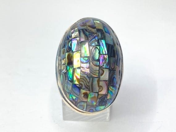 Sterling Silver Domed Abalone Shell Statement Rin… - image 1