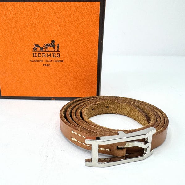 Vintage Hermès H Buckle Narrow Brown Leather Wrap Belt With Box 27" GS875