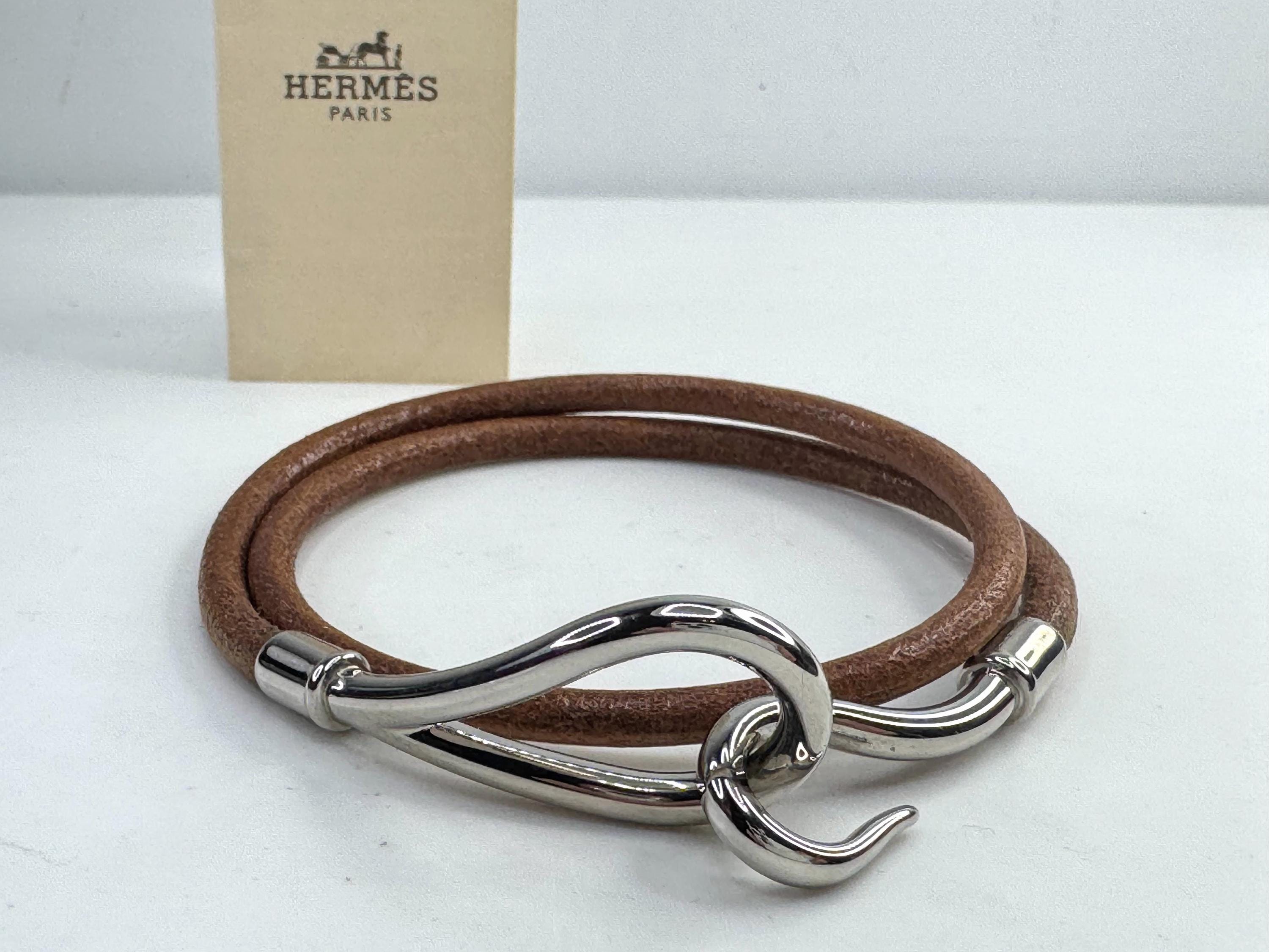 Vintage Hermès Double Tour Leather Jumbo Hook Bracelet Palladium
