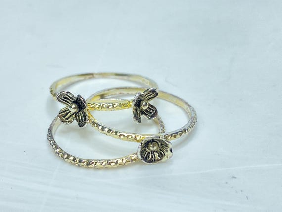Sterling Silver 3-in-1 Stackable Ring Floral Desi… - image 3