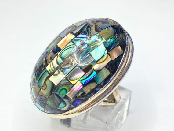 Sterling Silver Domed Abalone Shell Statement Rin… - image 5