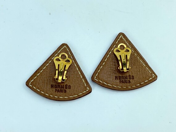 Vintage Hermès Caramel Swift Triangular Earrings … - image 5
