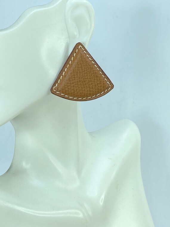 Vintage Hermès Caramel Swift Triangular Earrings … - image 1
