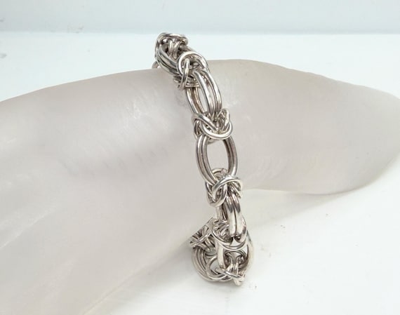 Solid Sterling Silver Multi Link Chain Bracelet H… - image 1