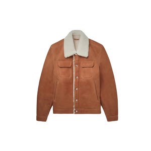 Herren Braun Leder Shearling Trucker Jacke. Echte Lederjacke, 100% handgefertigte Wildlederjacke.