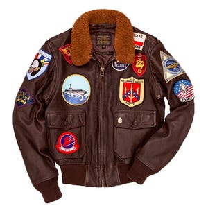 Men's G-1 Aviator Bomber Jacket – Leather Flight Jacket with Patches | Vintage Military Pilot Jacket with Shearling Collar
