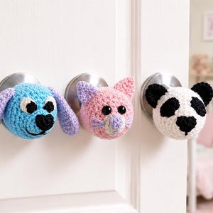 Crochet Animal Door Knob Covers, Cat, Dog, Panda Amigurumi Cozy