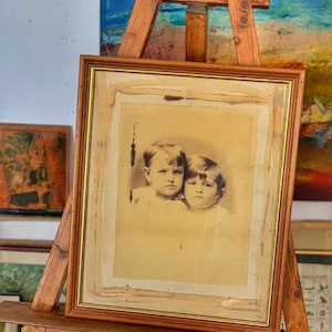 Vintage Framed Photograph of Two Children – Art Print in Wood Frame