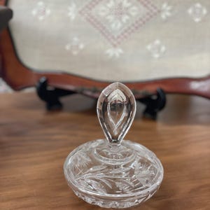 Vintage Crystal Powder Jar with Ornate Lid | Mid 20th Century Elegant Vanity Box | Antique Decorative Glass Jar