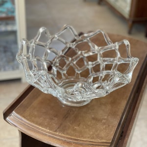 Murano Glass Reticulated Basket Bowl — Italian Handcrafted Art Glass, Circa 1940, Rare and Elegant