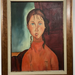 Oil on Canvas Portrait of a Young Girl – Framed Expressionist Painting