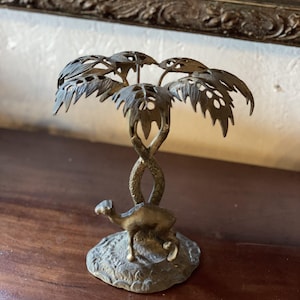 Vintage Bronze Decorative Sculpture with Camel and Palm Tree – Circa 1970