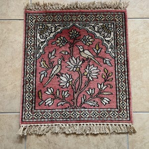 Handmade Persian-Style Miniature Rug with Bird and Floral Motif – Perfect for Tabletop or Wall Display