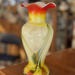 Vintage Hand Blown Yellow Multi-Colored Glass Vase by Murano