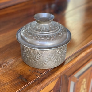 Vintage Brass Lidded Container with Floral Embossing