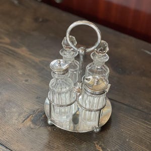 Victorian Antique Cruet Set with Cut Glass Bottles – late 19th century