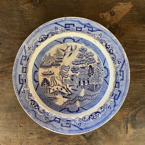 Antique Blue Willow Pattern Plate by Staffordshire – 19th Century English Transferware