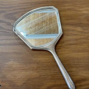 Vintage Art Deco Hand Mirror with Geometric Lines – Circa 1920s-1930s