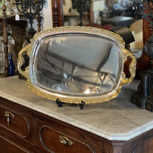 Bandeja vintage ornamentada en plata y oro – Garantía de acero de 25 años