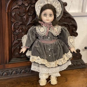 Victorian-Style Porcelain Doll in Velvet & Lace | Antique Collectible